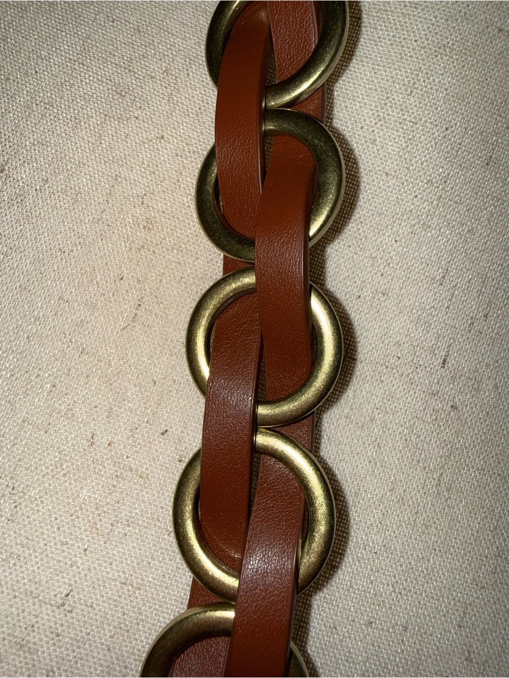 Amazon Essentials Brown vegan Leather Belt with Gold Chain-Link Accents